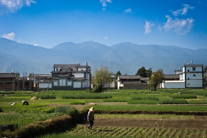 Village Bai et champs près de Dali au Yunnan
